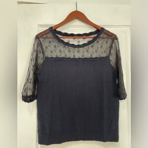 Knitted & Knotted Navy Polka Dot Netting Sweater